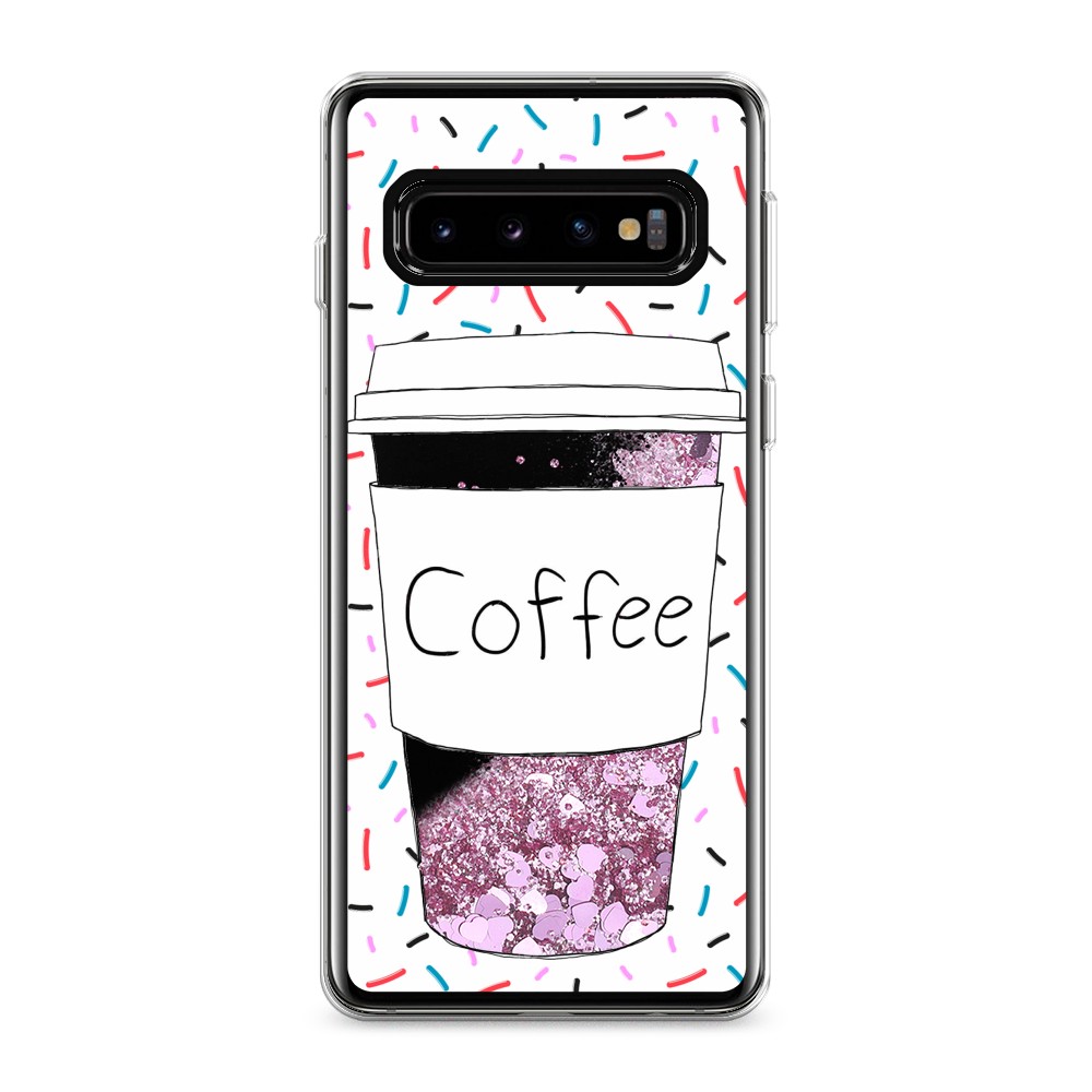 фото Жидкий чехол с блестками "coffee прозрачный стакан" на samsung galaxy s10 awog