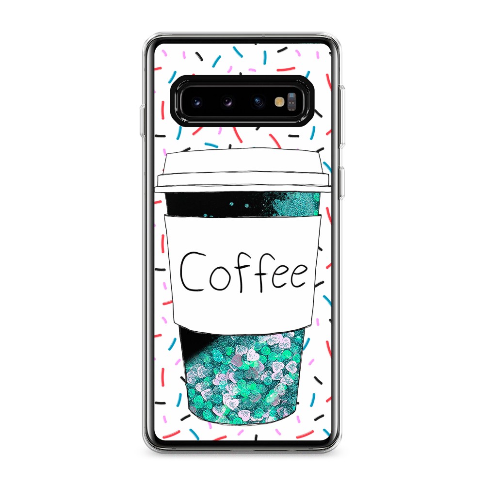 фото Жидкий чехол с блестками "coffee прозрачный стакан" на samsung galaxy s10 awog