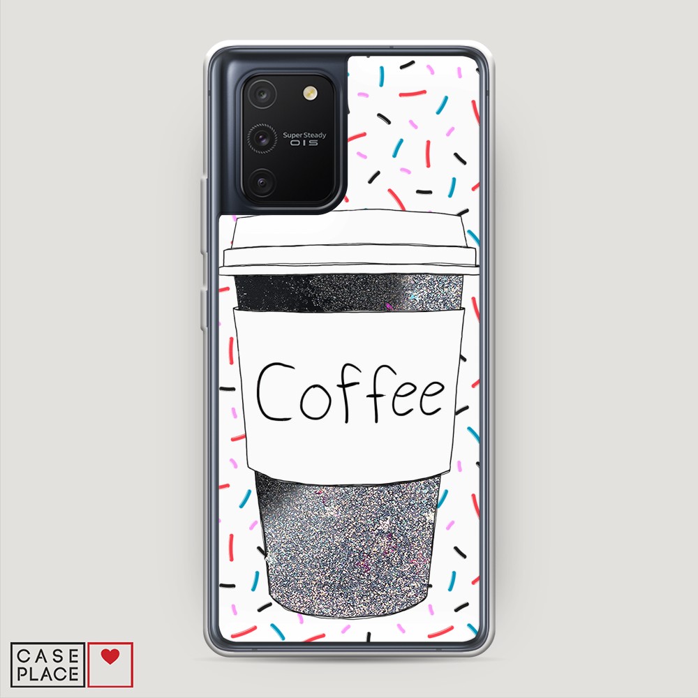 фото Жидкий чехол с блестками "coffee прозрачный стакан" на samsung galaxy s10 lite awog