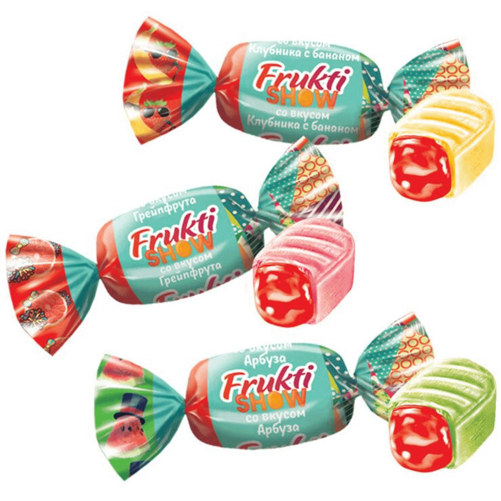 

Конфеты карамельные KDV Fructi Show ассорти с желейной начинкой 500 г х 12 шт