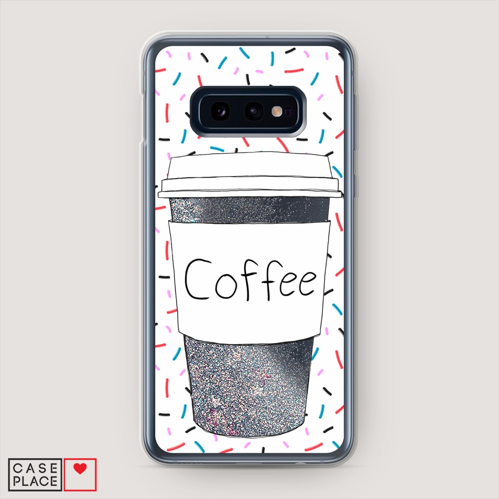 фото Жидкий чехол с блестками "coffee прозрачный стакан" на samsung galaxy s10e awog