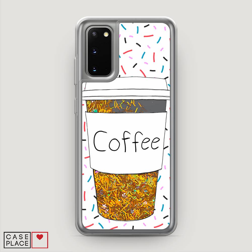 фото Жидкий чехол с блестками "coffee прозрачный стакан" на samsung galaxy s20 awog