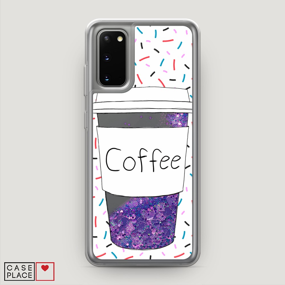 фото Жидкий чехол с блестками "coffee прозрачный стакан" на samsung galaxy s20 awog