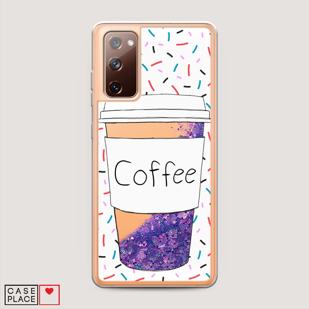 фото Жидкий чехол с блестками "coffee прозрачный стакан" на samsung galaxy s20 fe awog