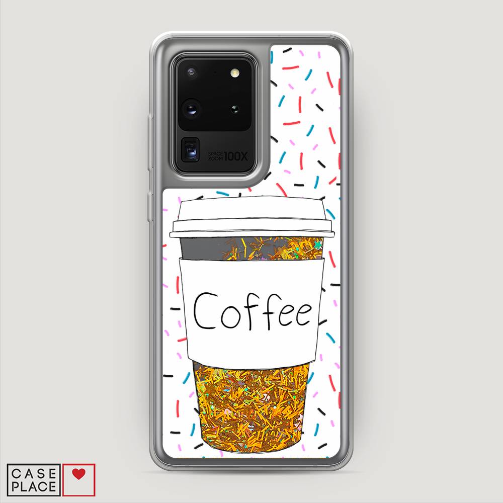 фото Жидкий чехол с блестками "coffee прозрачный стакан" на samsung galaxy s20 ultra awog