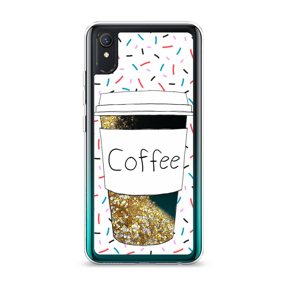 фото Жидкий чехол с блестками "coffee прозрачный стакан" на vivo y1s awog