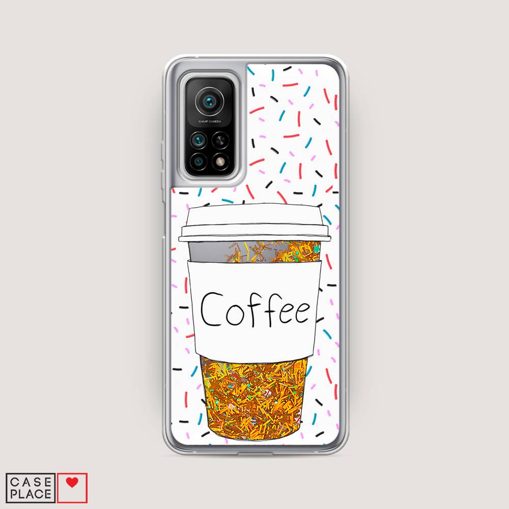 фото Жидкий чехол с блестками "coffee прозрачный стакан" на xiaomi mi 10t awog