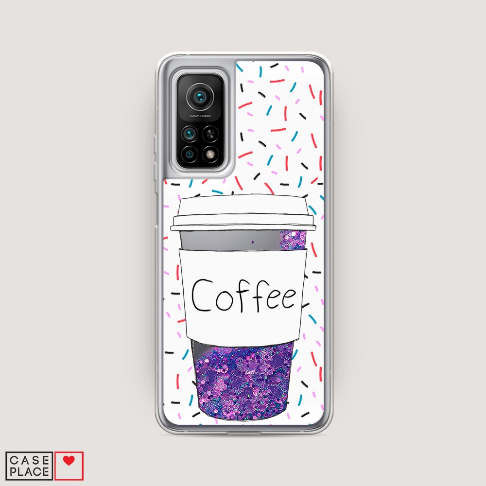 фото Жидкий чехол с блестками "coffee прозрачный стакан" на xiaomi mi 10t awog