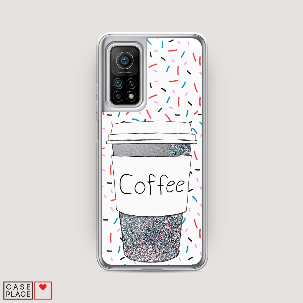 

Жидкий чехол с блестками "Coffee прозрачный стакан" на Xiaomi Mi 10T Pro