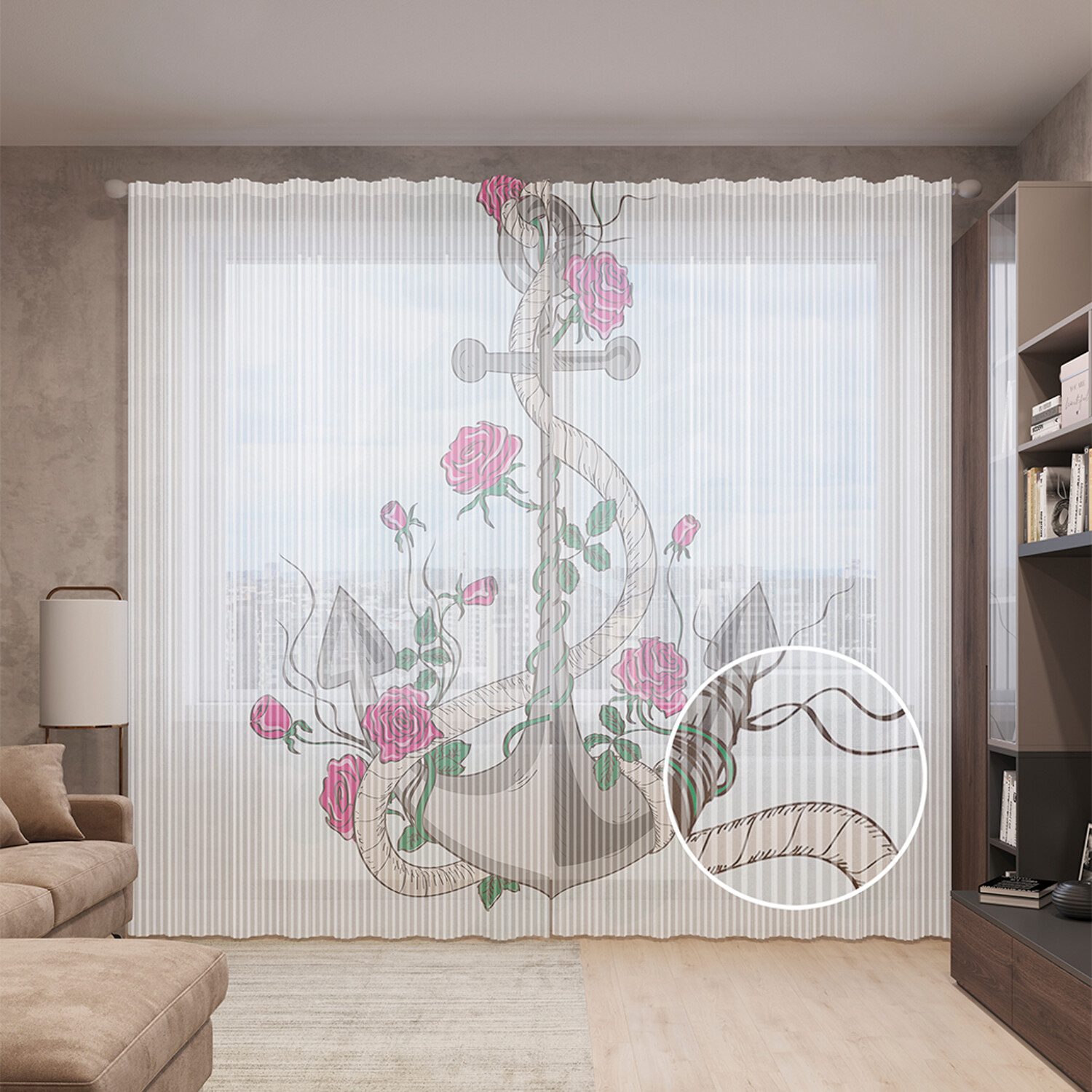 

Тюль вуаль на шторной ленте с принтом JoyArty "Розы на анкере", 310х265 см, Розы на анкере