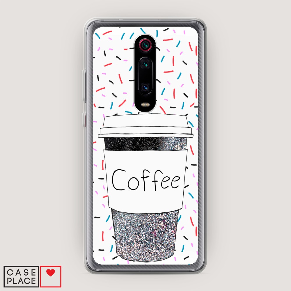 фото Жидкий чехол с блестками "coffee прозрачный стакан" на xiaomi mi 9t awog