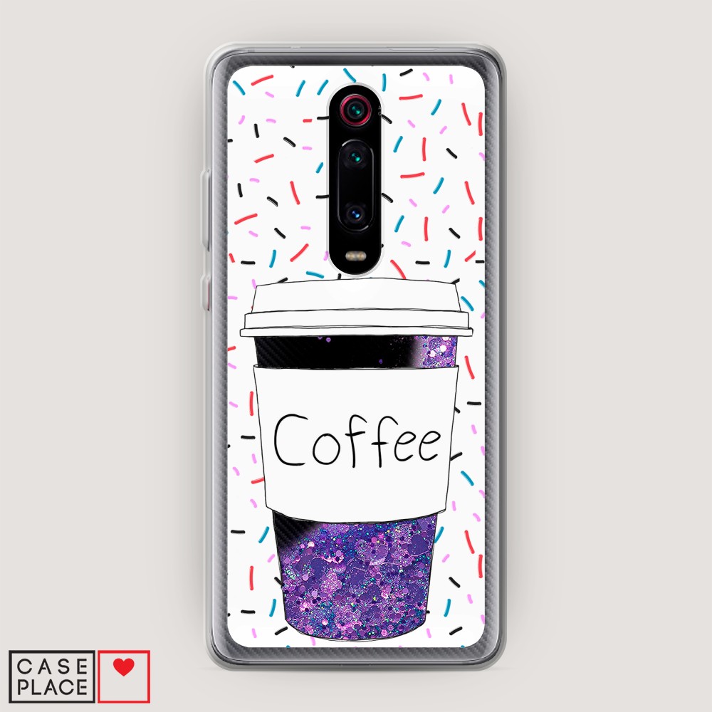 фото Жидкий чехол с блестками "coffee прозрачный стакан" на xiaomi mi 9t awog