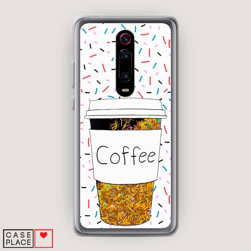 фото Жидкий чехол с блестками "coffee прозрачный стакан" на xiaomi mi 9t pro awog