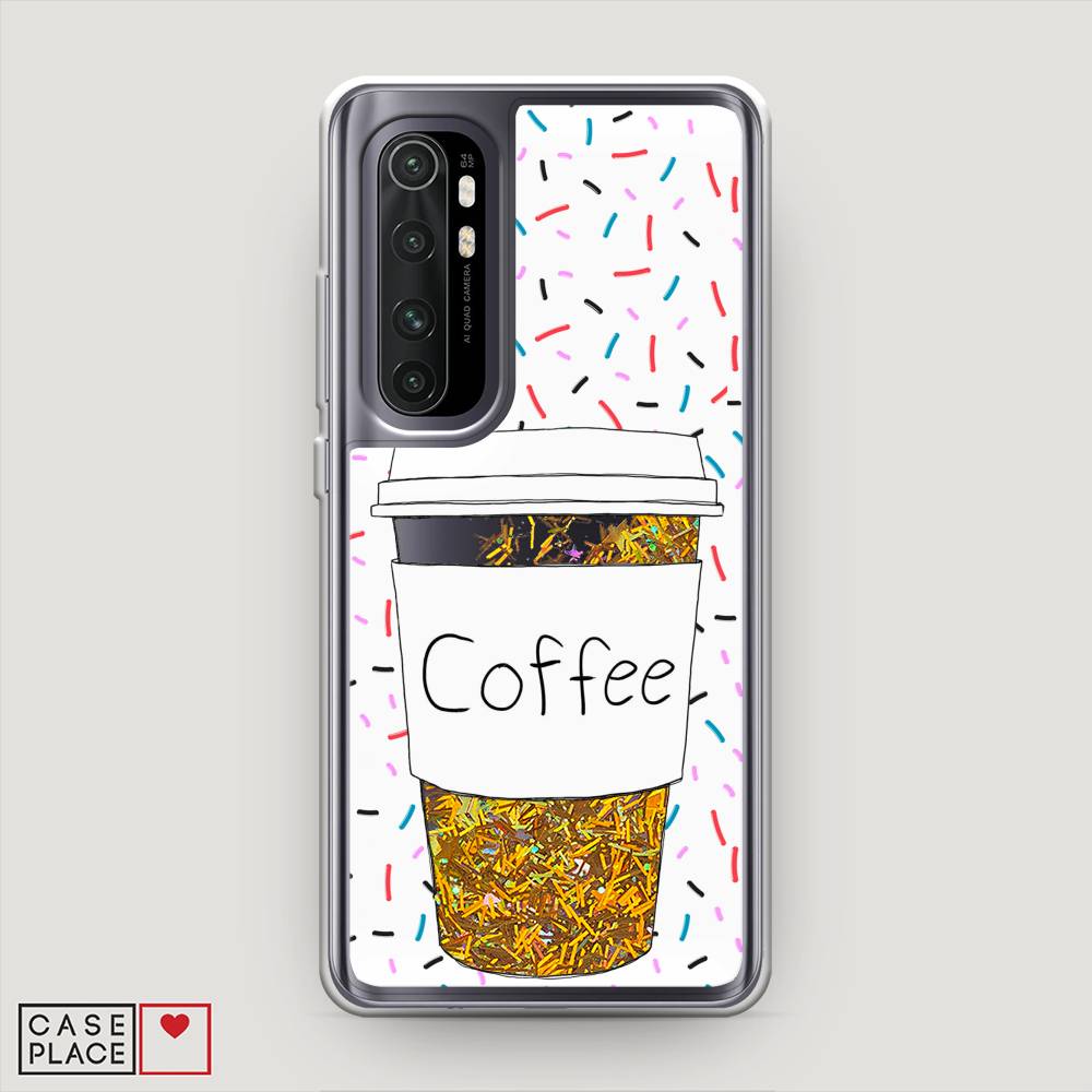 фото Жидкий чехол с блестками "coffee прозрачный стакан" на xiaomi mi note 10 lite awog