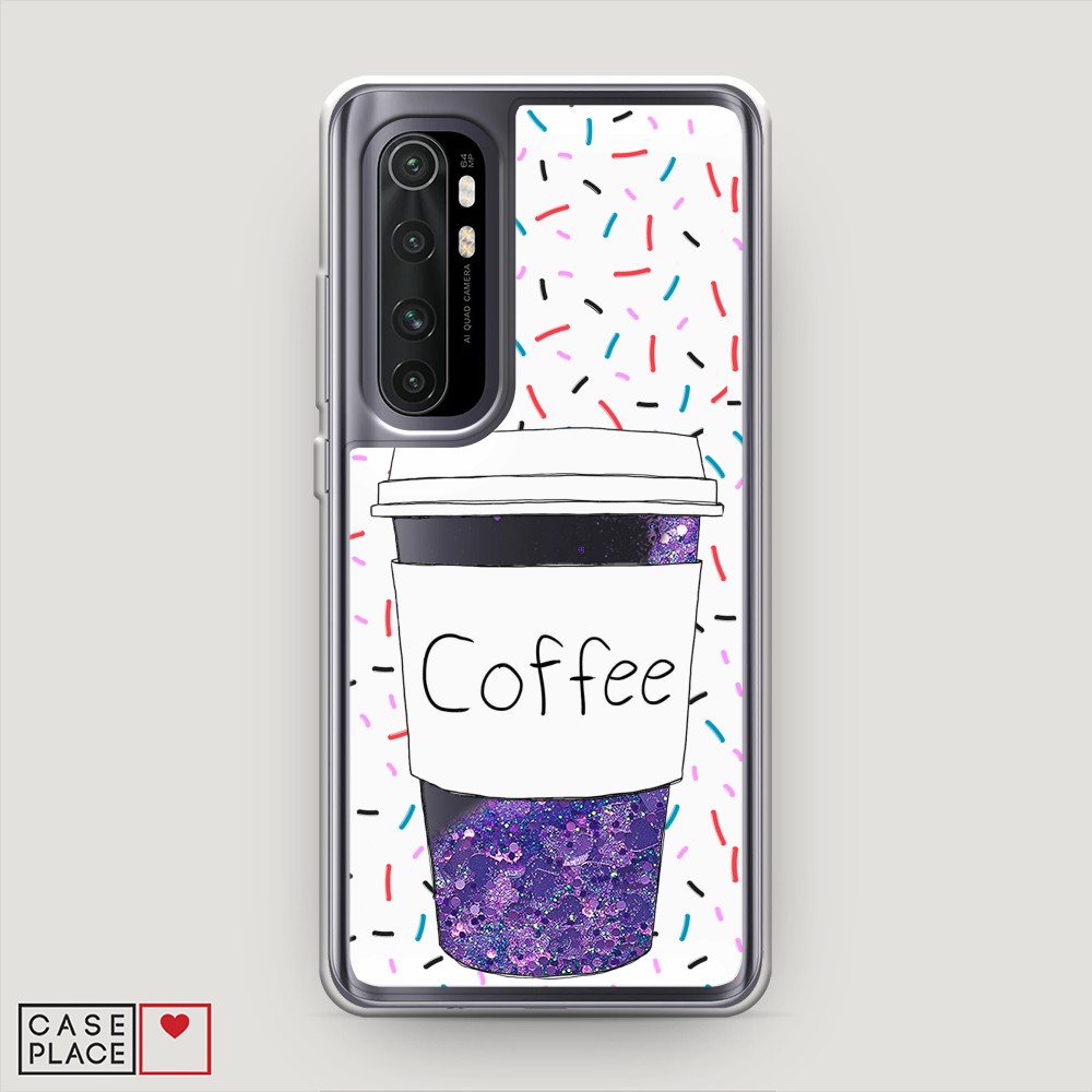 фото Жидкий чехол с блестками "coffee прозрачный стакан" на xiaomi mi note 10 lite awog