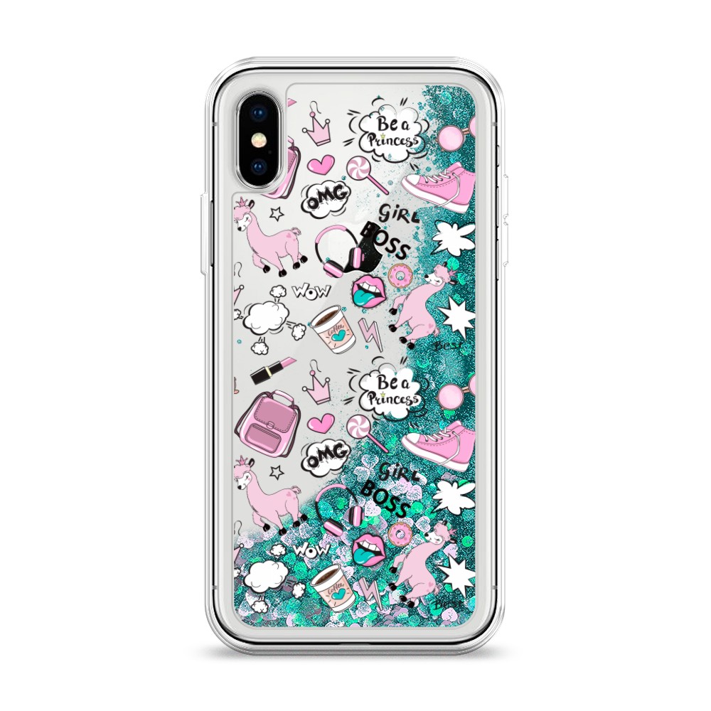 

Жидкий чехол с блестками "Стильная лама" на Apple iPhone XS (10S), 11895-1