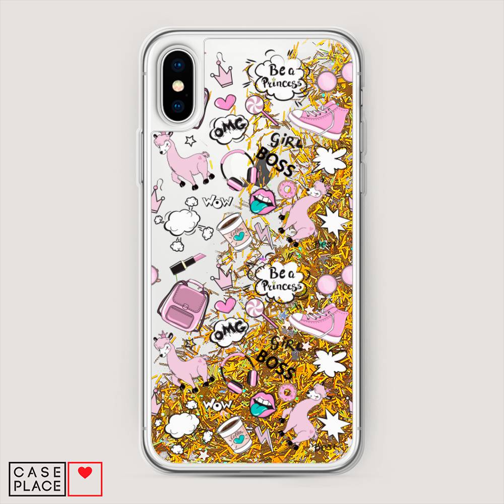 

Жидкий чехол с блестками "Стильная лама" на Apple iPhone XS Max (10S Max), 11990-1