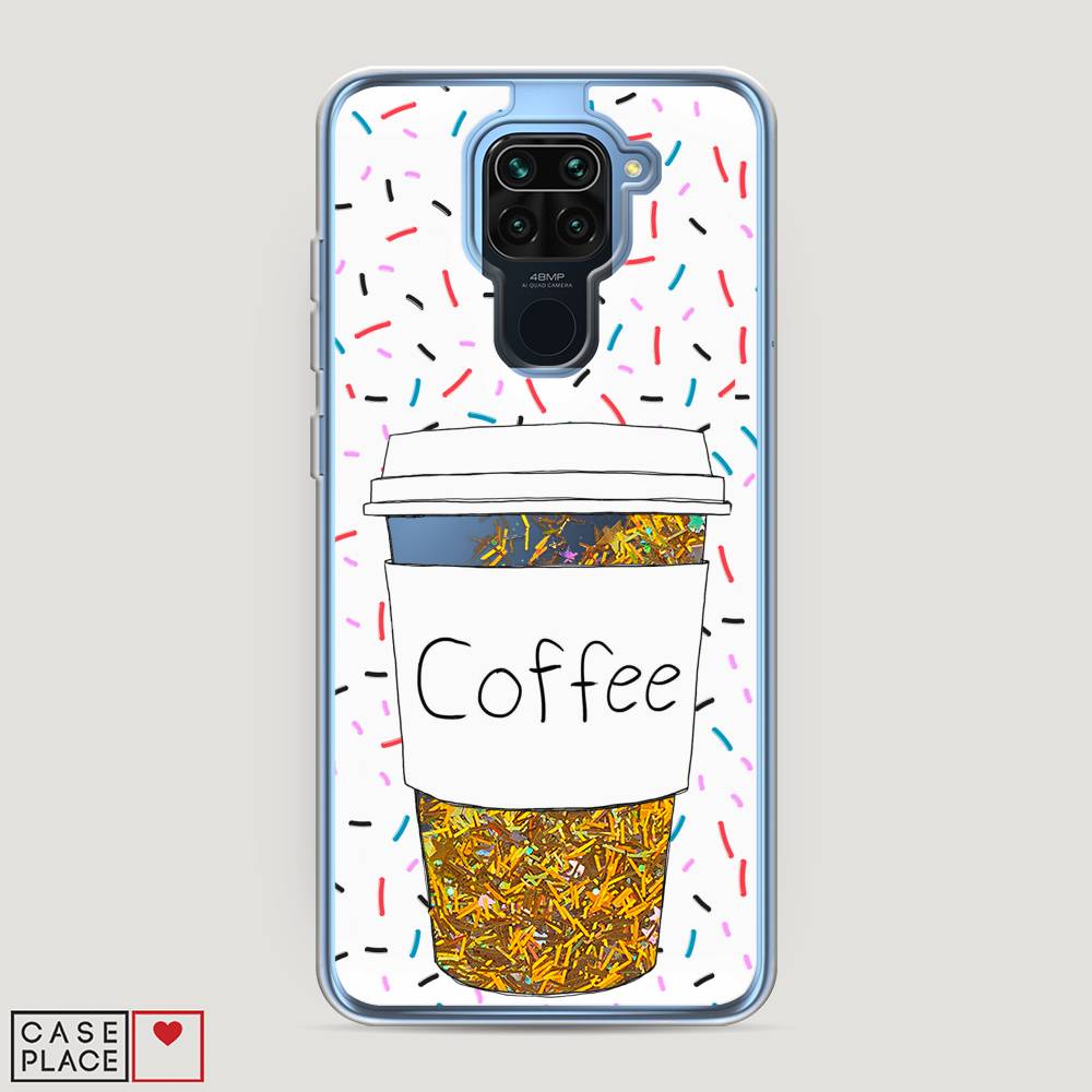 фото Жидкий чехол с блестками "coffee прозрачный стакан" на xiaomi redmi 10x 4g awog