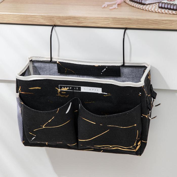 фото Органайзер с карманами подвесной доляна «мрамор», 3 отделения, 31×11×27 см, цвет чёрный