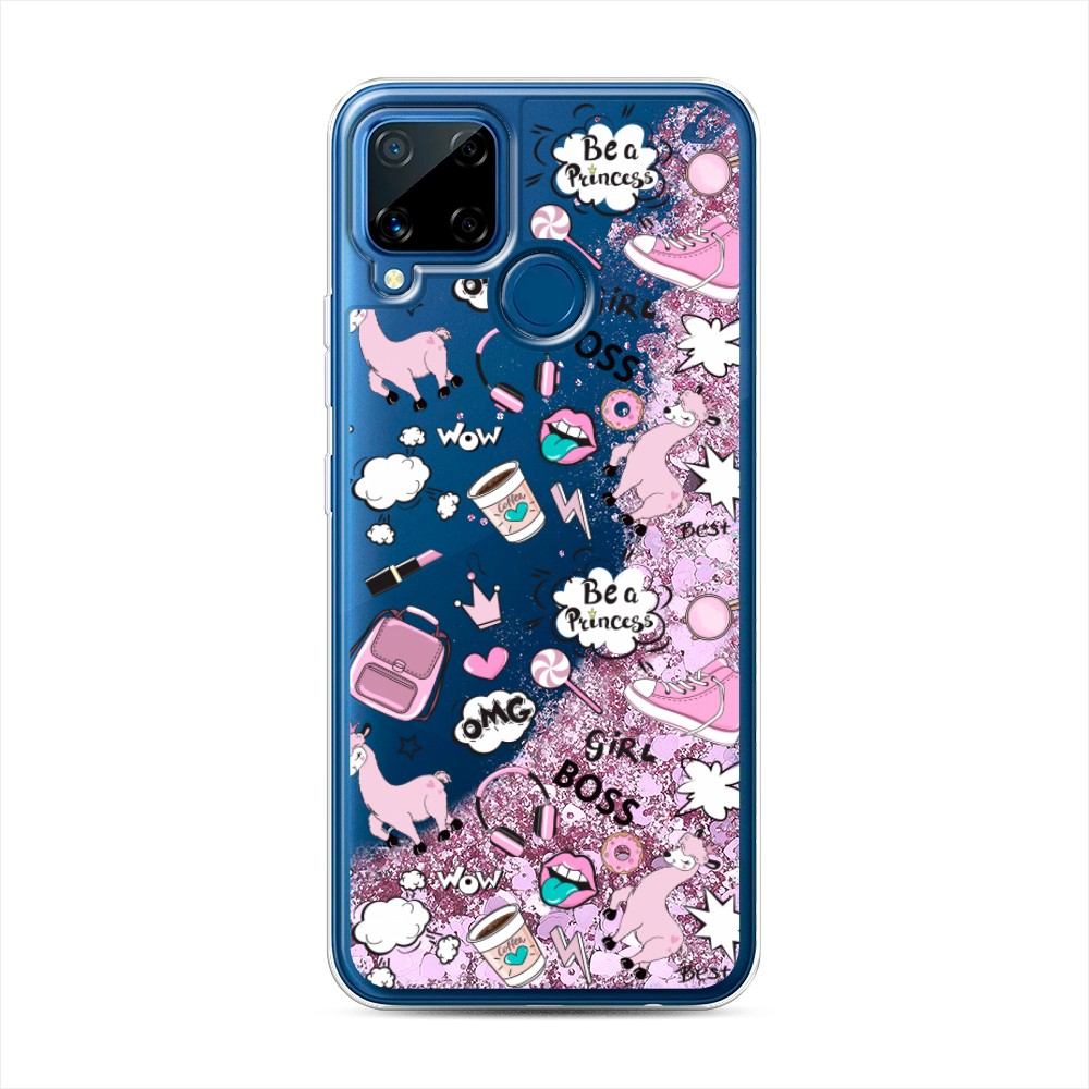 

Жидкий чехол с блестками "Стильная лама" на Realme C15, 255094-1