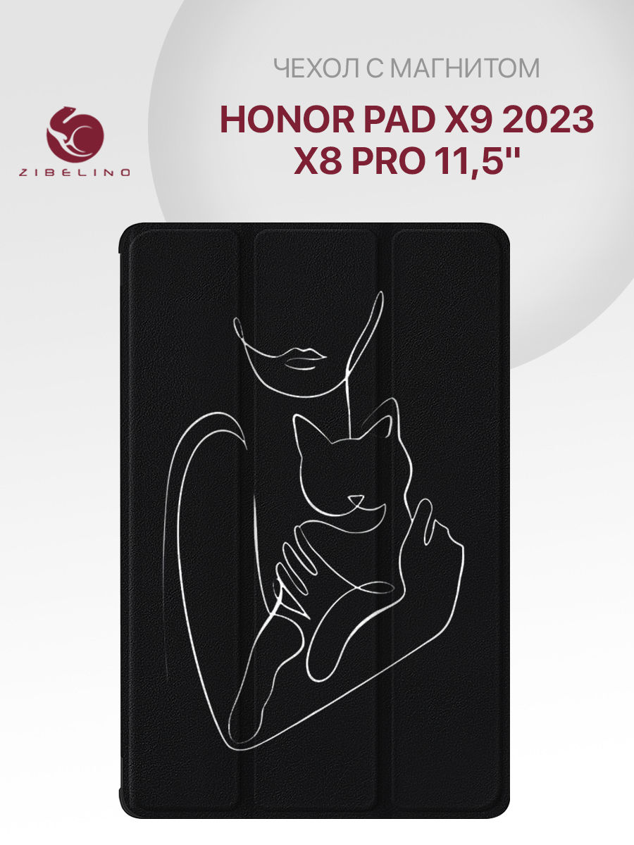 

Чехол Для Планшета Honor Pad X9 2023, Honor Pad X8 Pro (11.5") черный Девушка С Кошкой, ZT-HON-X9-11.5