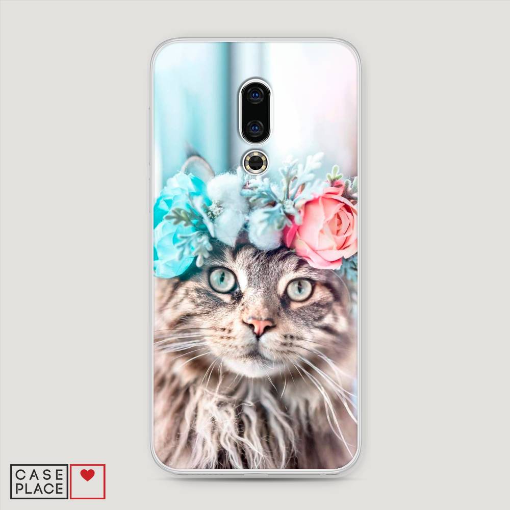 

Чехол Awog на Meizu 16th "Кот в венке", Серый;голубой;розовый, 72750-2