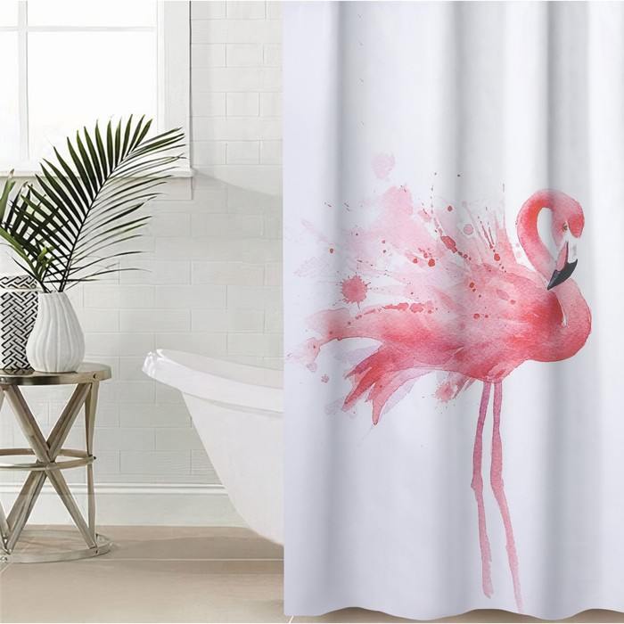 фото Штора для ванной доляна «душа фламинго», с люверсами, 180×180 см, полиэстер