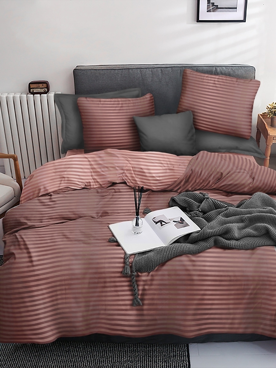 фото Постельное белье 1.5-спальное павлина «страйп коттон», бязь, коричневый