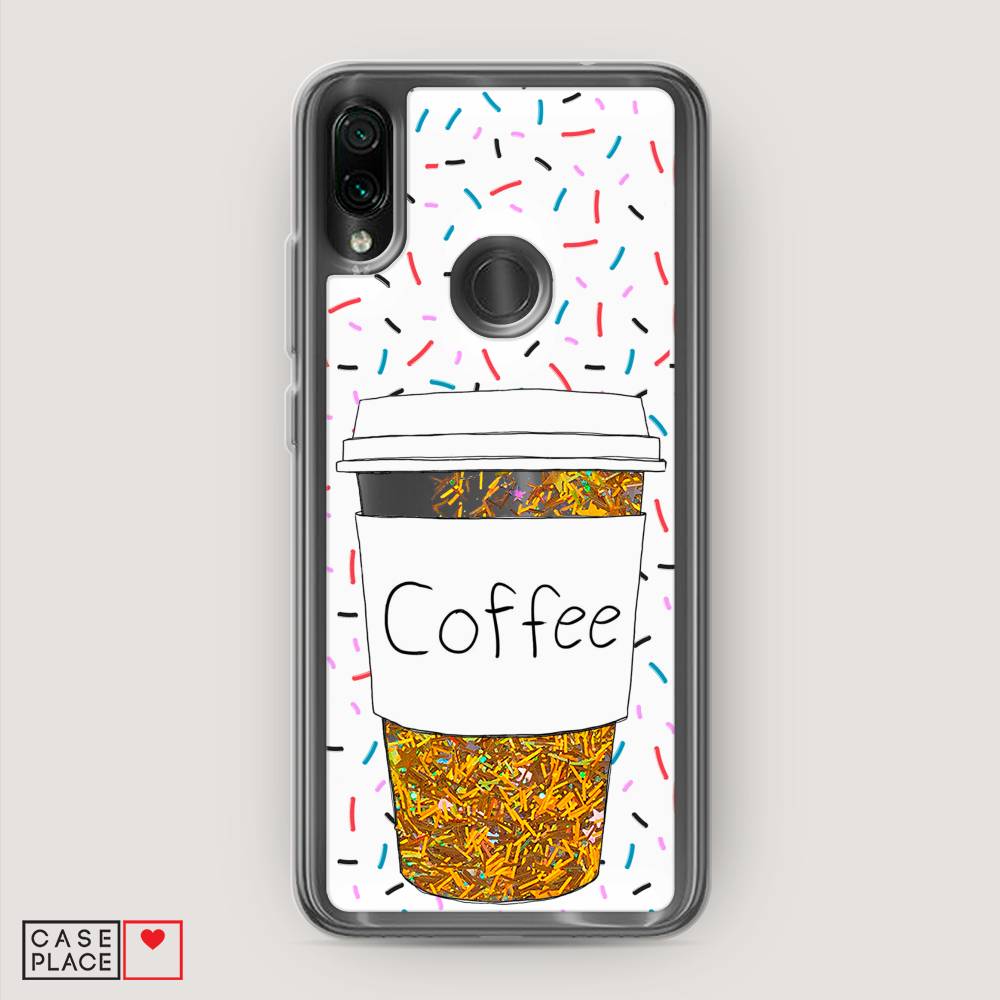 фото Жидкий чехол с блестками "coffee прозрачный стакан" на xiaomi redmi 7 awog