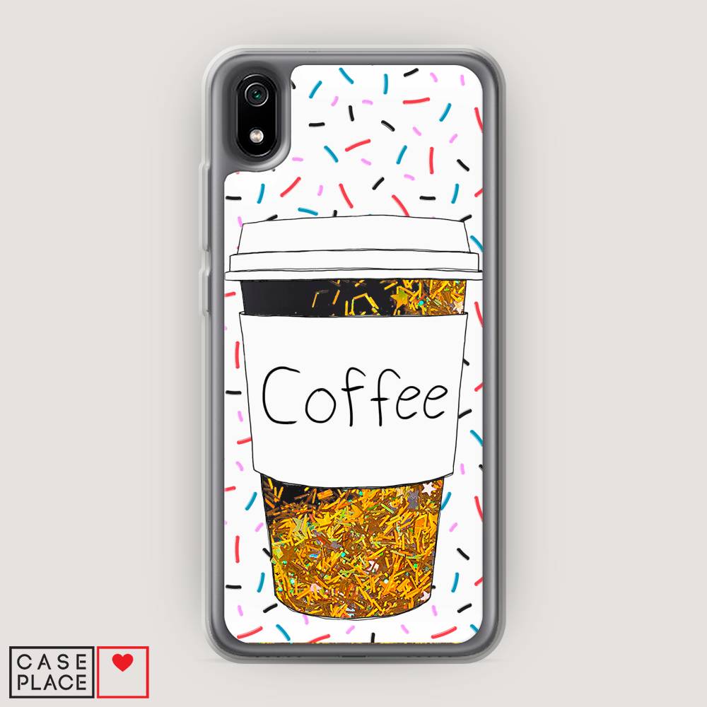 фото Жидкий чехол с блестками "coffee прозрачный стакан" на xiaomi redmi 7a awog