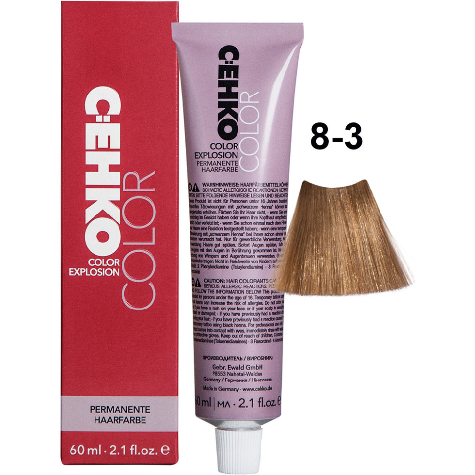 Крем-краска для волос C:ehko Color Explosion 8-3 светло-золотистый блондин 60 мл пероксан c ehko 6% 1000 мл