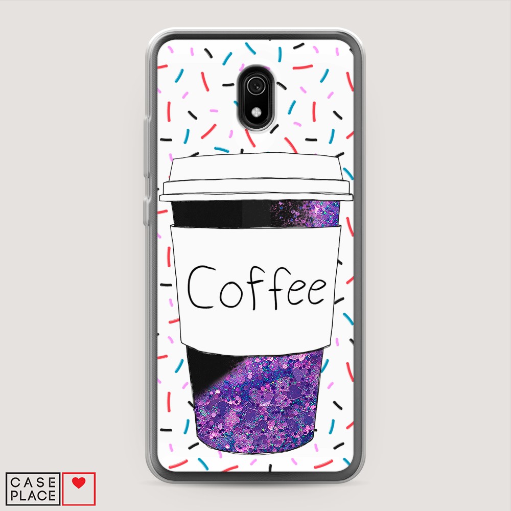 фото Жидкий чехол с блестками "coffee прозрачный стакан" на xiaomi redmi 8a awog