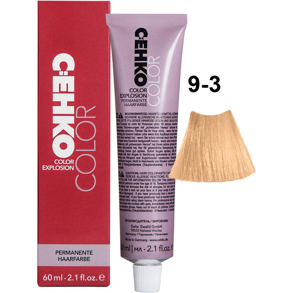 Крем-краска для волос C:ehko Color Explosion 9-3 ярко-золотистый блондин 60 мл c ehko care basics серебристый шампунь 250