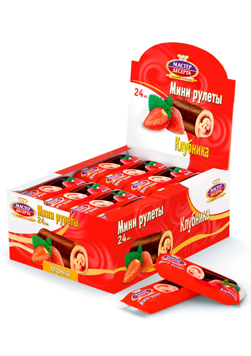 

Мини-рулеты с клубничной начинкой бисквитные (24шт х 35г), Мастер десерта