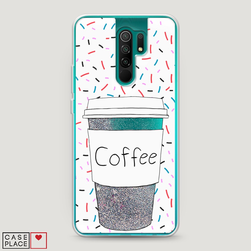 фото Жидкий чехол с блестками "coffee прозрачный стакан" на xiaomi redmi 9 awog