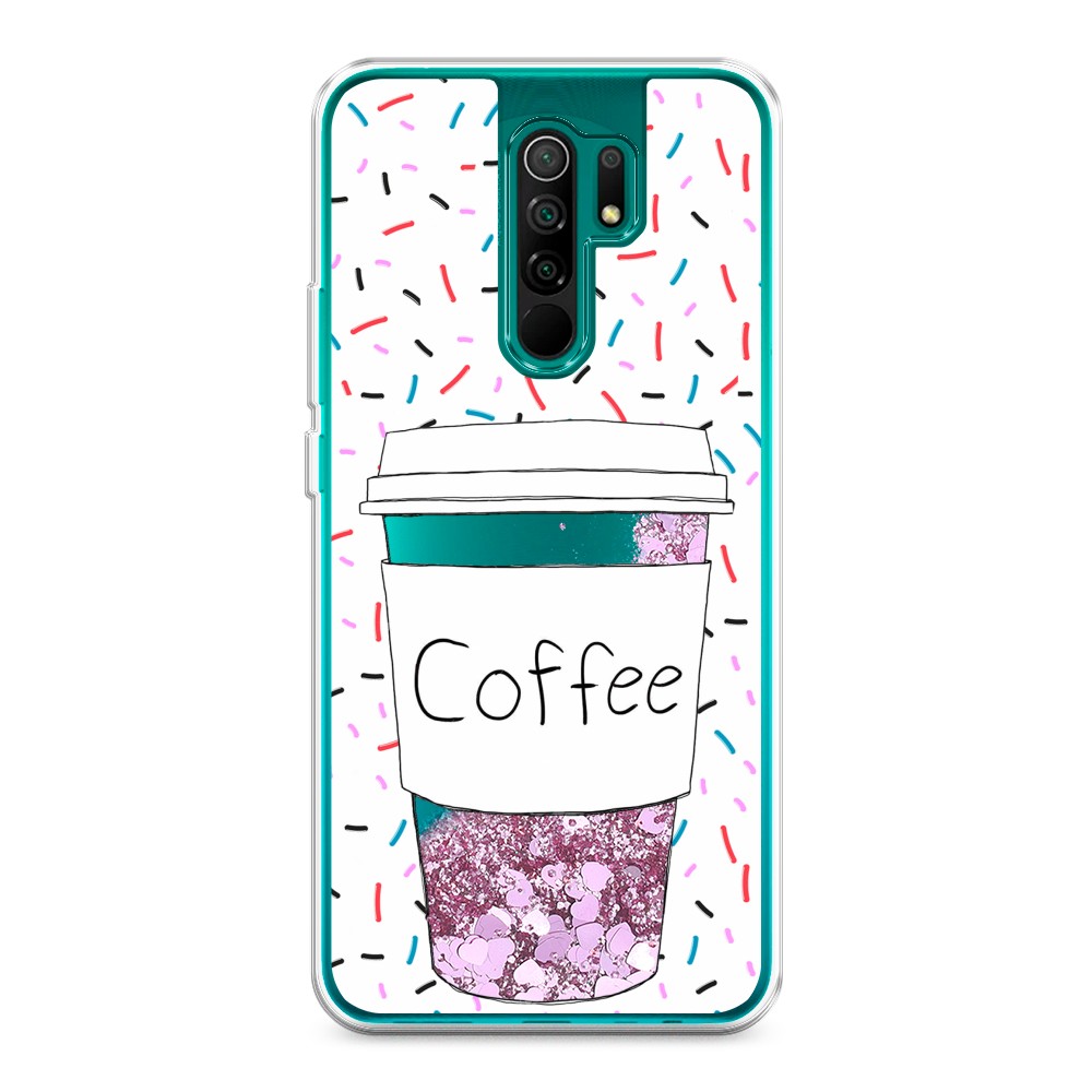 фото Жидкий чехол с блестками "coffee прозрачный стакан" на xiaomi redmi 9 awog