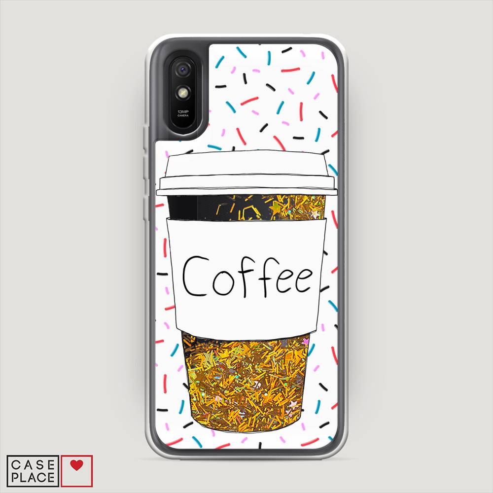 фото Жидкий чехол с блестками "coffee прозрачный стакан" на xiaomi redmi 9a awog