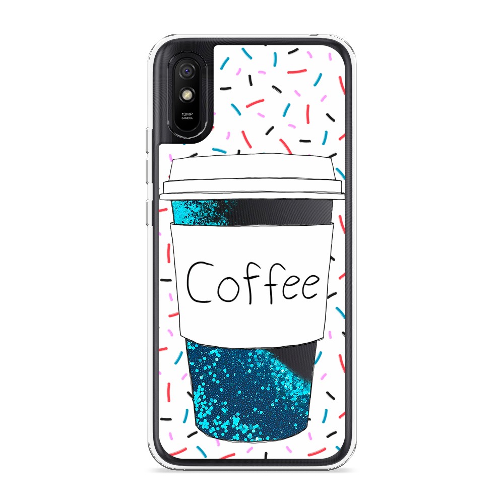 фото Жидкий чехол с блестками "coffee прозрачный стакан" на xiaomi redmi 9a awog