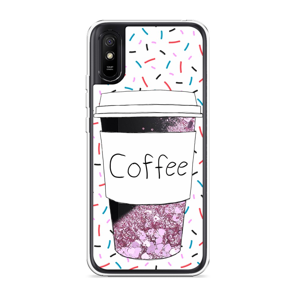 фото Жидкий чехол с блестками "coffee прозрачный стакан" на xiaomi redmi 9a awog