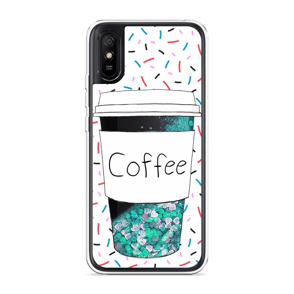 

Жидкий чехол с блестками "Coffee прозрачный стакан" на Xiaomi Redmi 9A