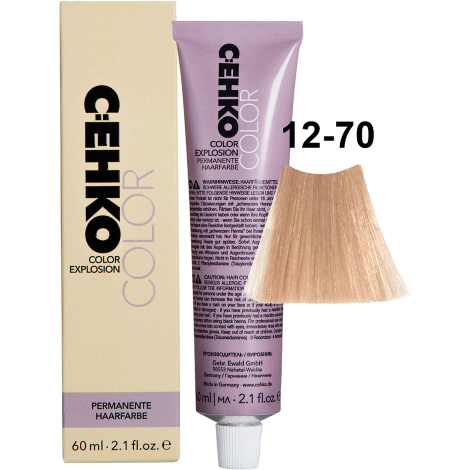 Крем-краска для волос C:ehko Color Explosion 12-70 платиновый блондин с ванилью 60 мл пероксан c ehko 6% 1000 мл