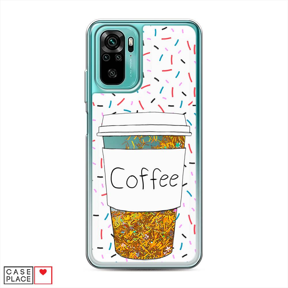 фото Жидкий чехол с блестками "coffee прозрачный стакан" на xiaomi redmi note 10 awog