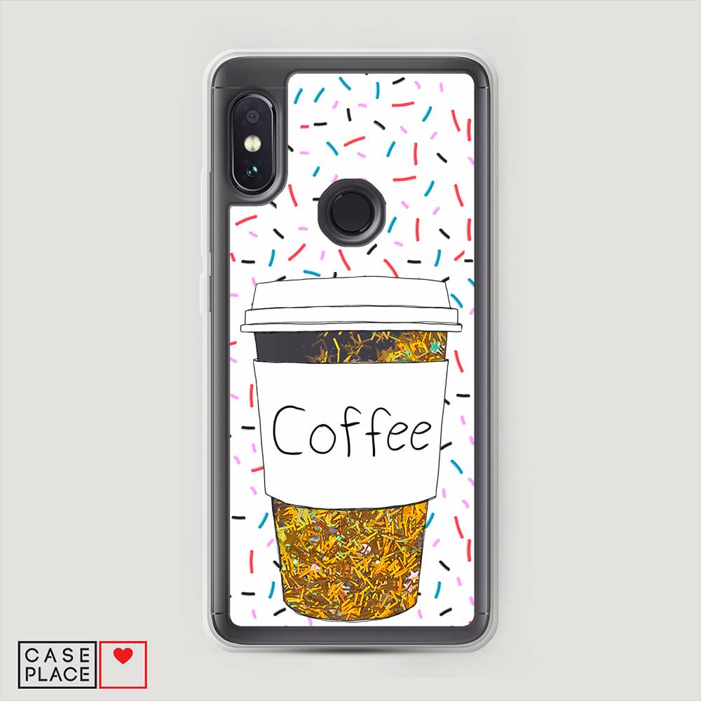 фото Жидкий чехол с блестками "coffee прозрачный стакан" на xiaomi redmi note 5 awog