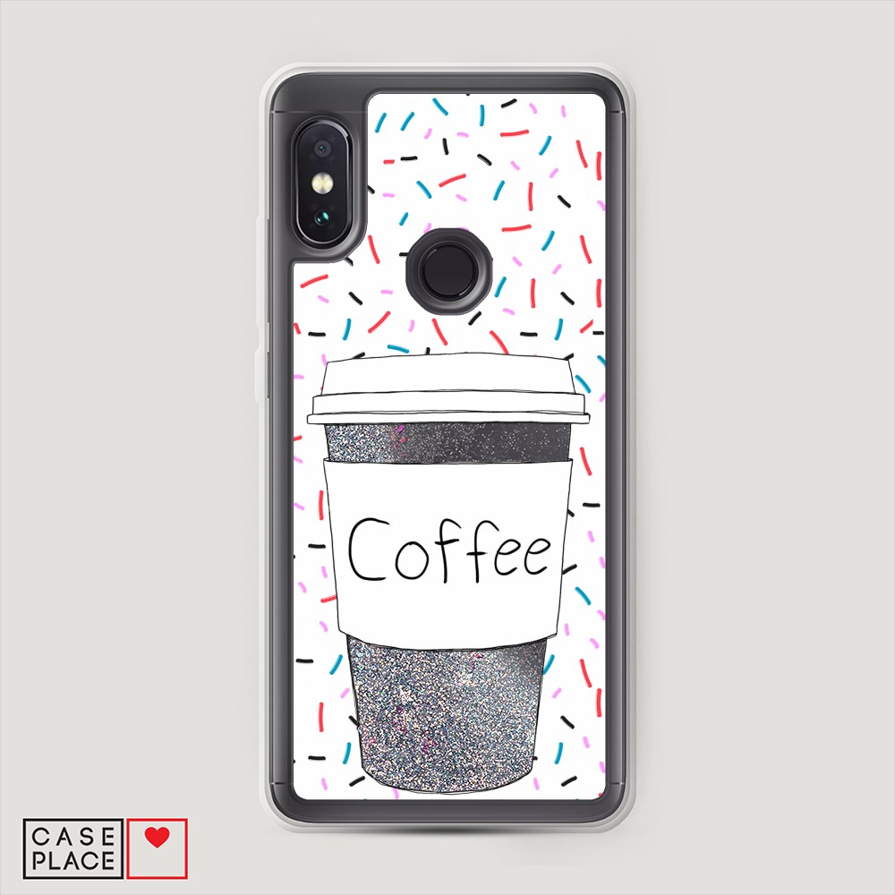 фото Жидкий чехол с блестками "coffee прозрачный стакан" на xiaomi redmi note 5 awog