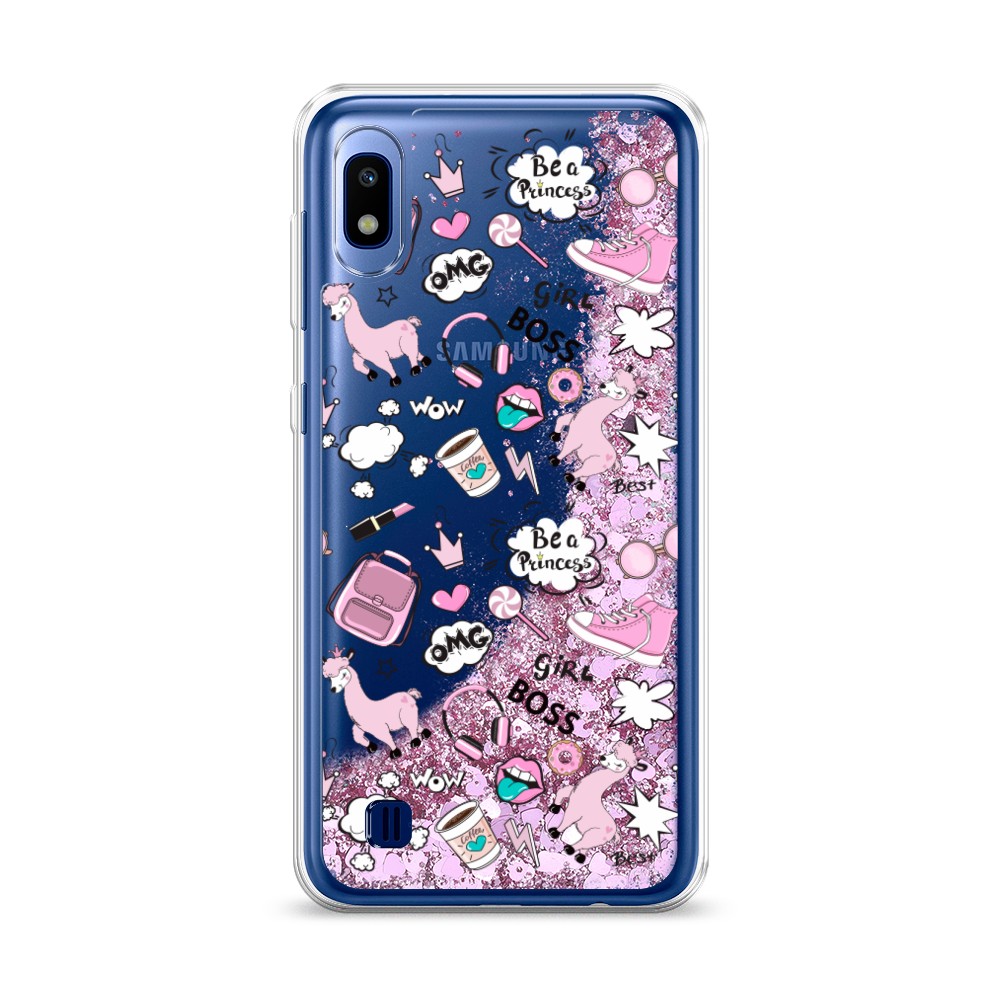 

Жидкий чехол с блестками "Стильная лама" на Samsung Galaxy A10, 27994-1