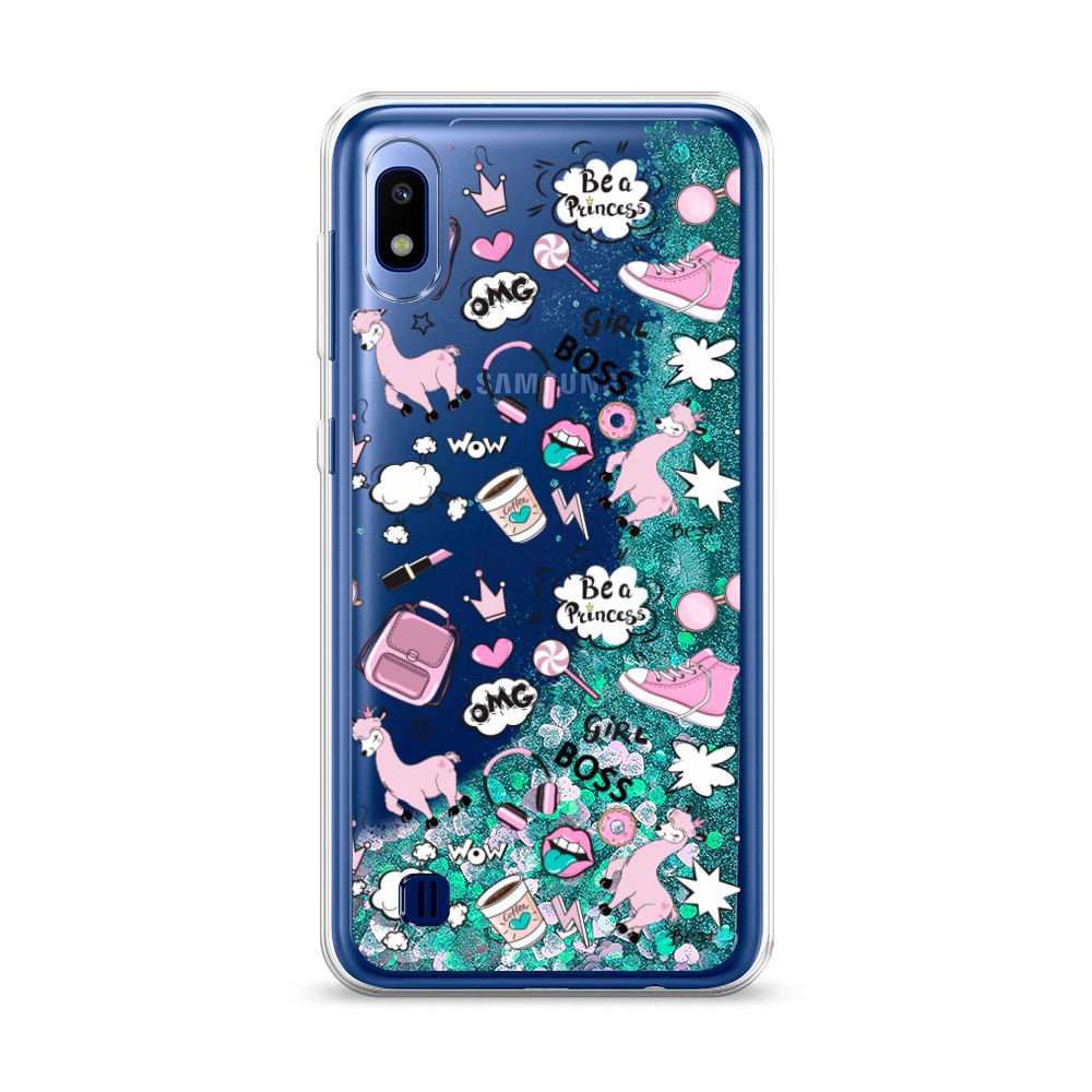 

Жидкий чехол с блестками "Стильная лама" на Samsung Galaxy A10
