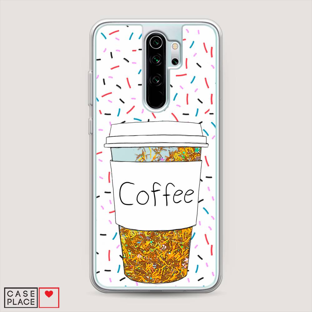 фото Жидкий чехол с блестками "coffee прозрачный стакан" на xiaomi redmi note 8 pro awog