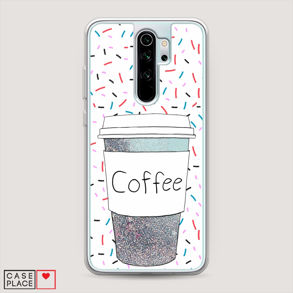 фото Жидкий чехол с блестками "coffee прозрачный стакан" на xiaomi redmi note 8 pro awog