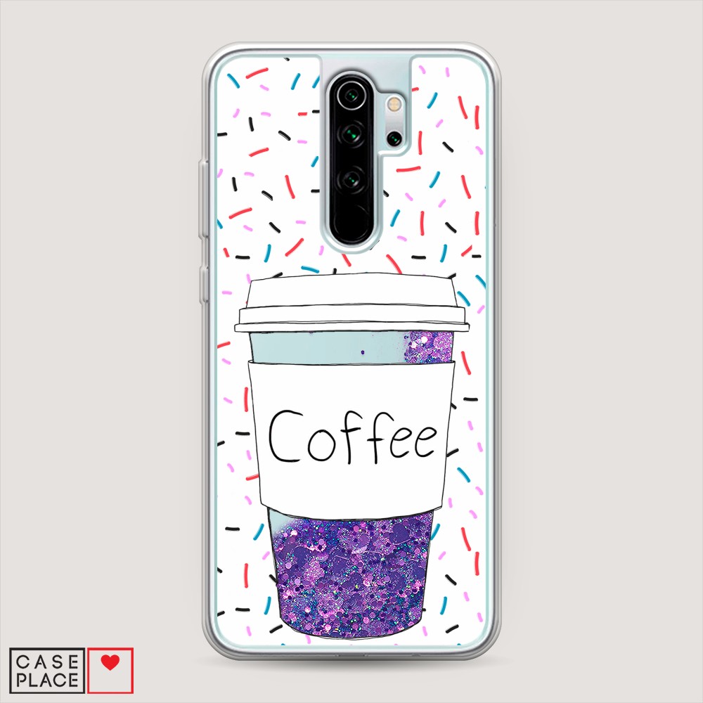 фото Жидкий чехол с блестками "coffee прозрачный стакан" на xiaomi redmi note 8 pro awog