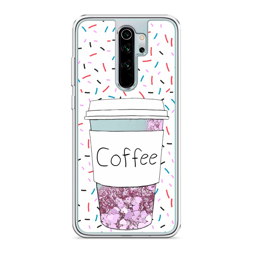 фото Жидкий чехол с блестками "coffee прозрачный стакан" на xiaomi redmi note 8 pro awog